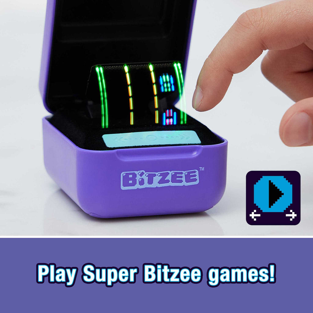 Bitzee Digital Pet opened displaying games, with a play button icon and text "Play Super Bitzee games!"