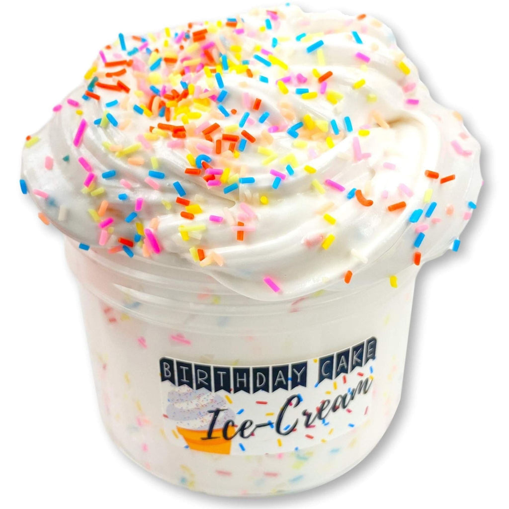 Birthday Cake Ice Cream Slime with Slime Coming Out Top of Container
