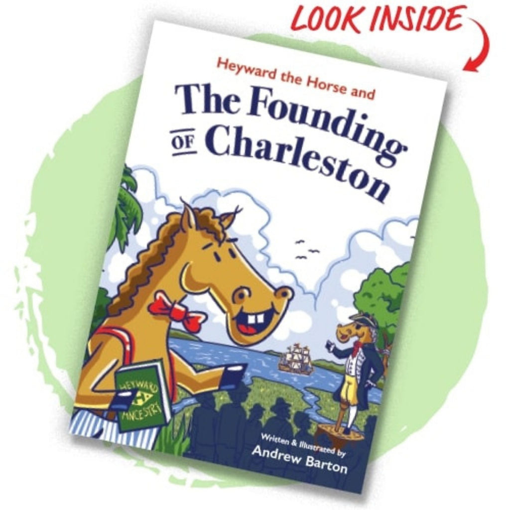 Front View of Heyward the Horse and The Founding of Charleston Book
