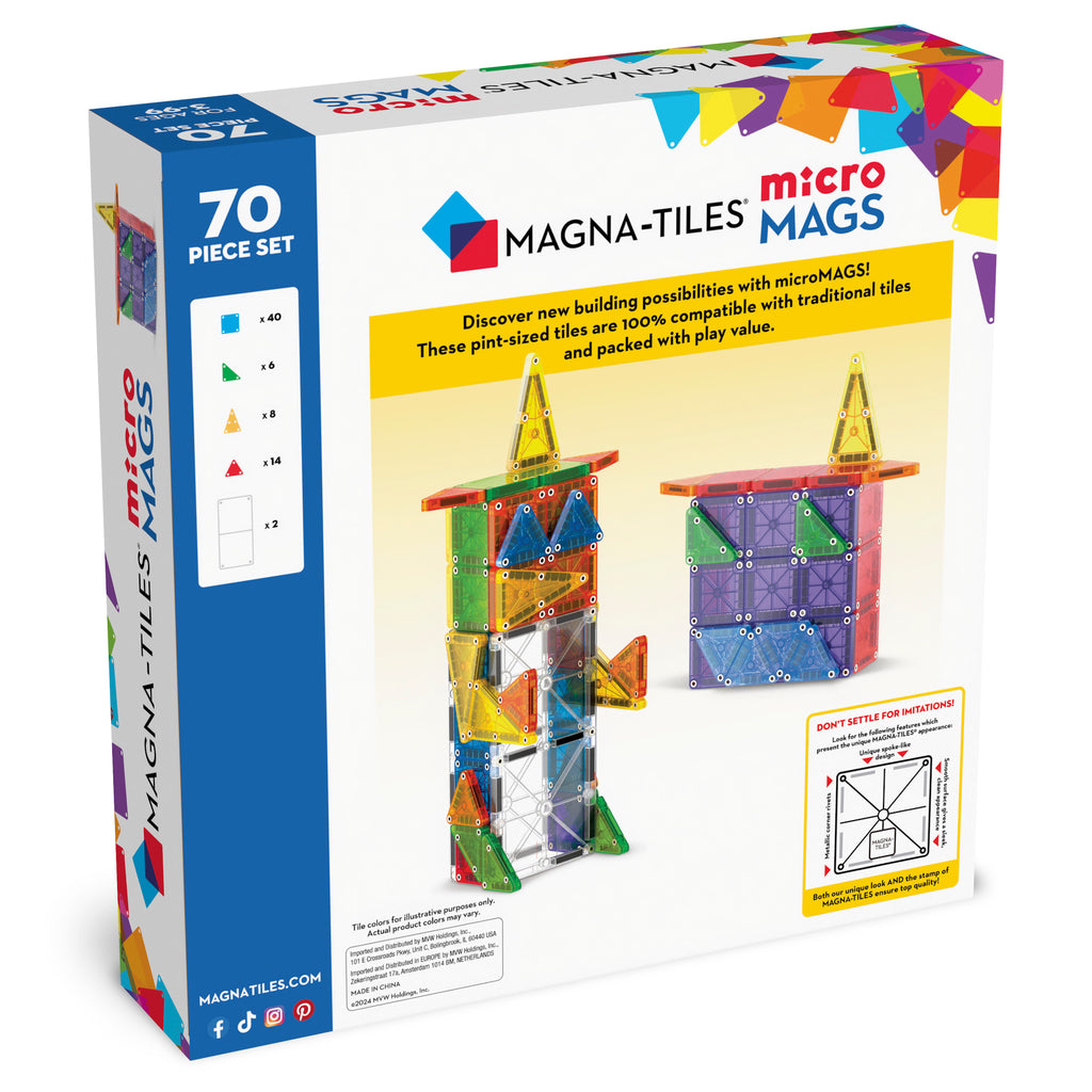 Back of microMAGS Magna-Tiles 70 Piece DLX Set Box