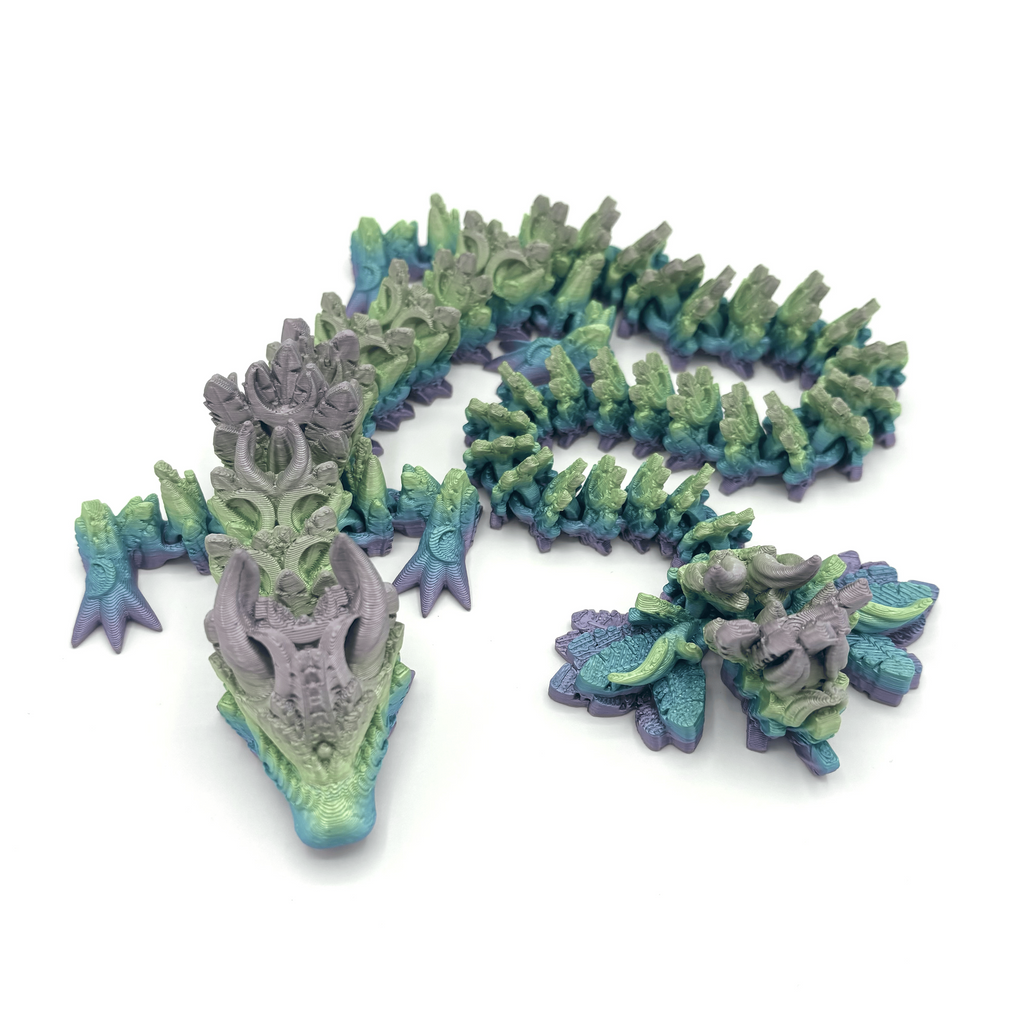 Medium 3D Printed Dragon Green & Purple