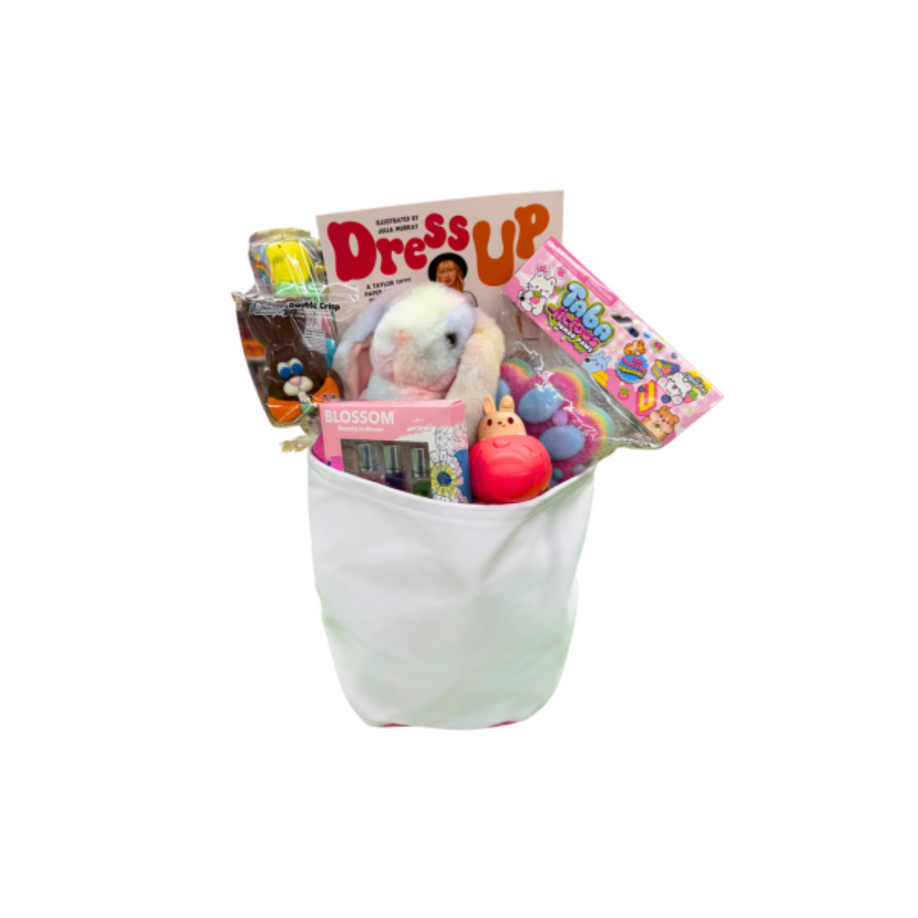 White Easter Basket Filled with Toys & Candy