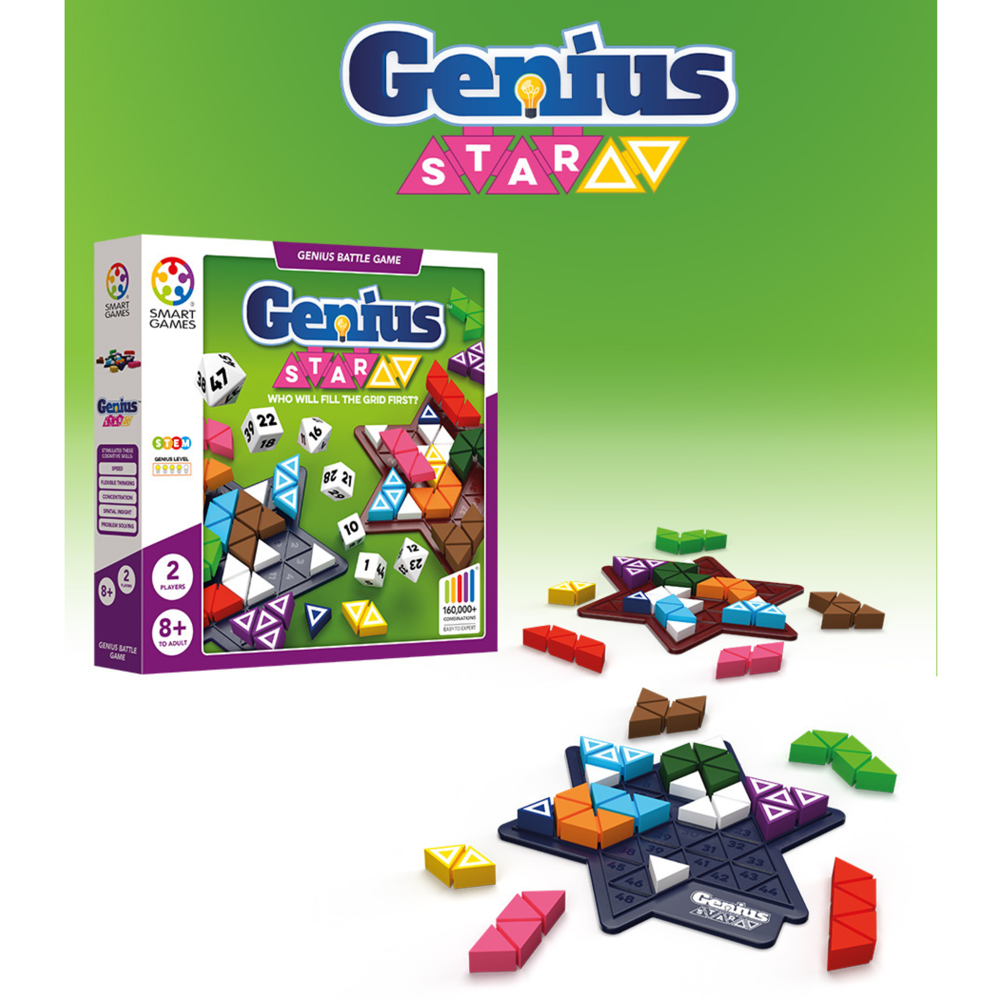 The Genius Star - Toy of The Year Award Winning Family Board Game. 165,888  Possible Puzzles by Filling in Colored Shapes with Blockers to Complete A