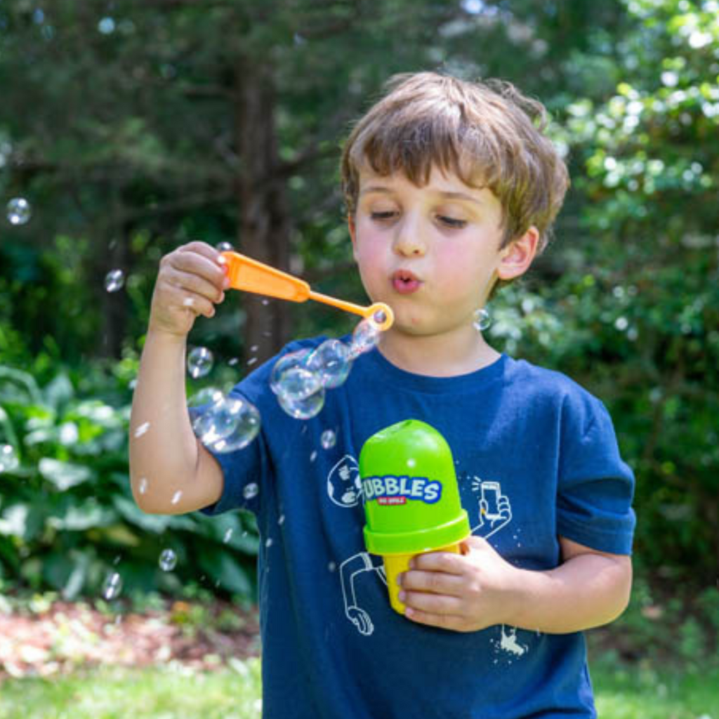 Child Blowing Bubbles No-Spill Bubble Tumbler 