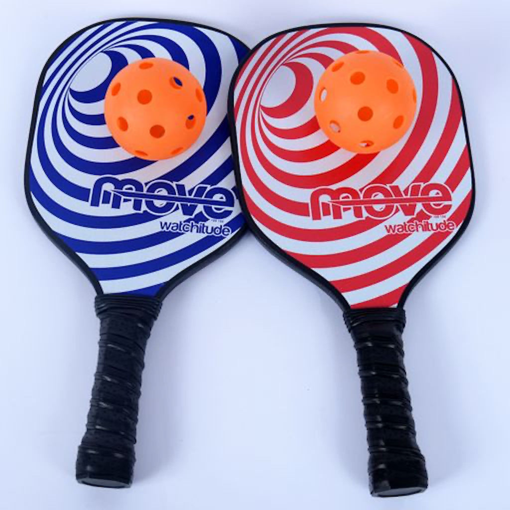 Kids Indoor Pickleball Paddles side by side with balls on paddles