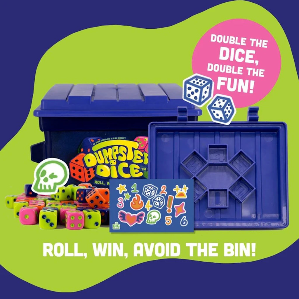 Dice game set with dice and container on a colorful background
