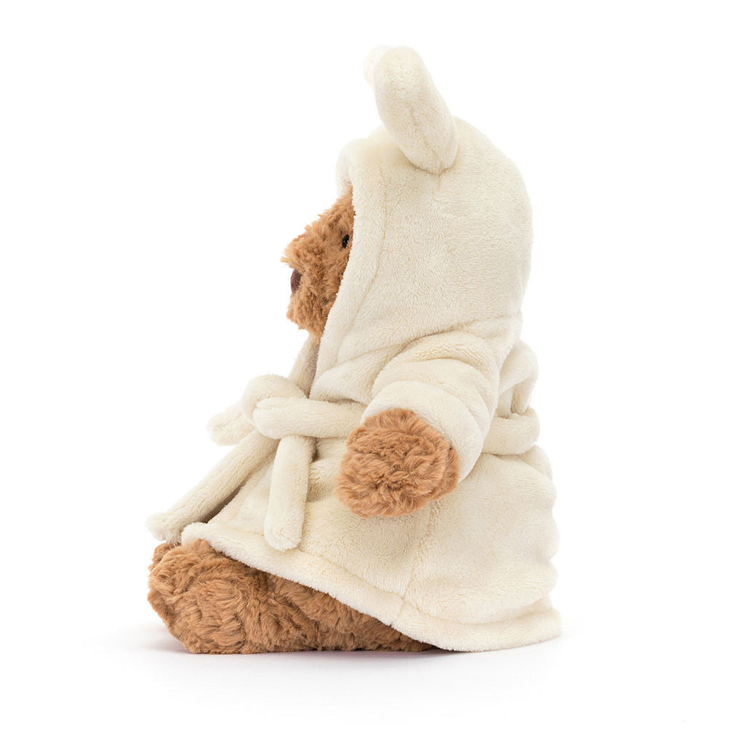 Bartholomew Bear Bathrobe Sitting Sideways with Robe Hood Up