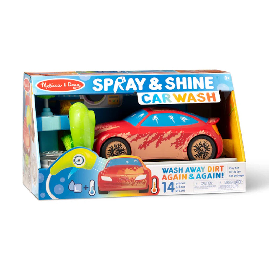 Melissa & Doug Spray & Shine Car Wash toy set packaging on a white background