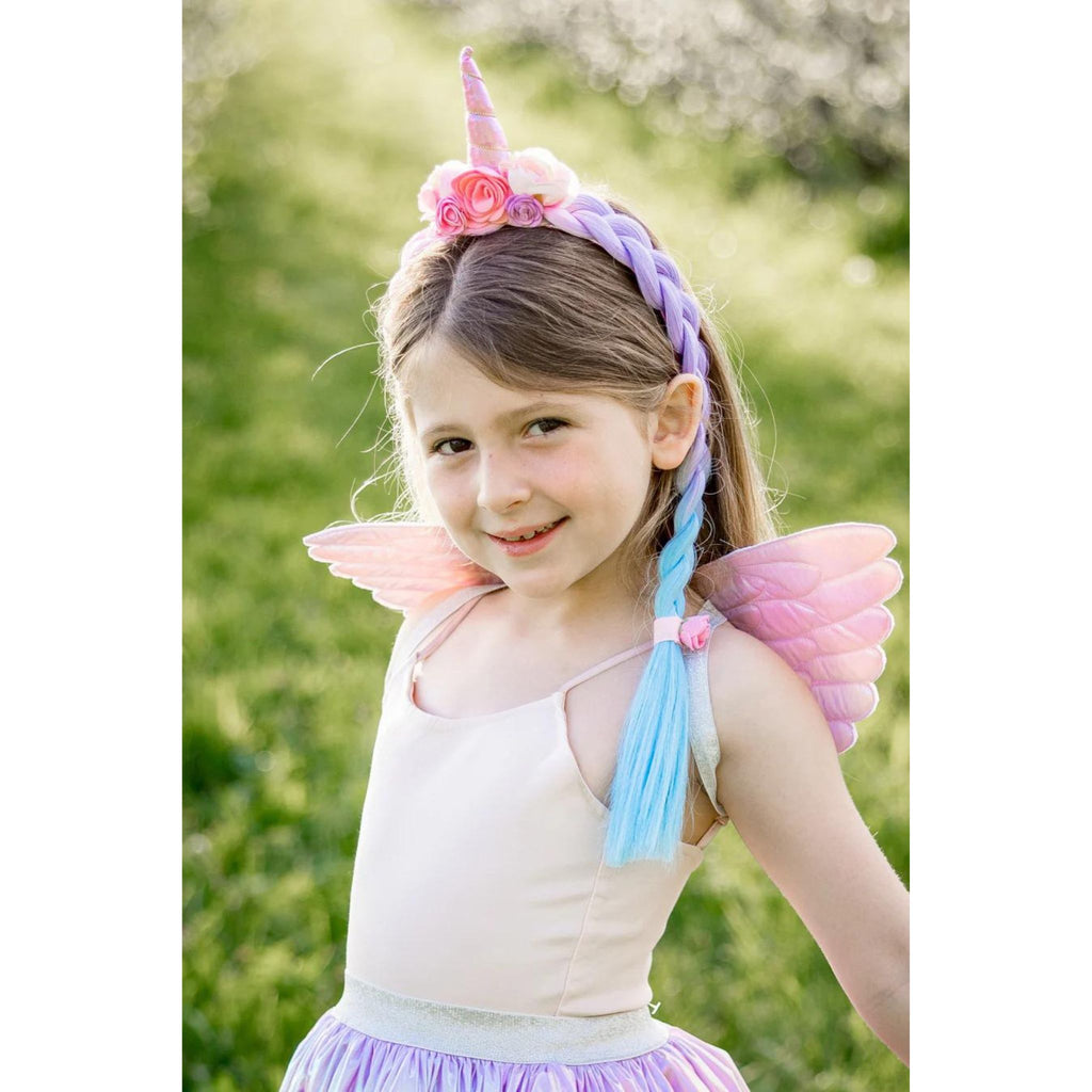 Little girl wearing Unicorn Princess Hair Braid outside