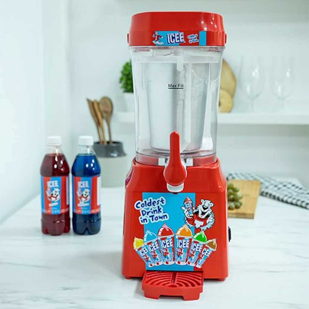 Icee Machine in kitchen with syrups behind