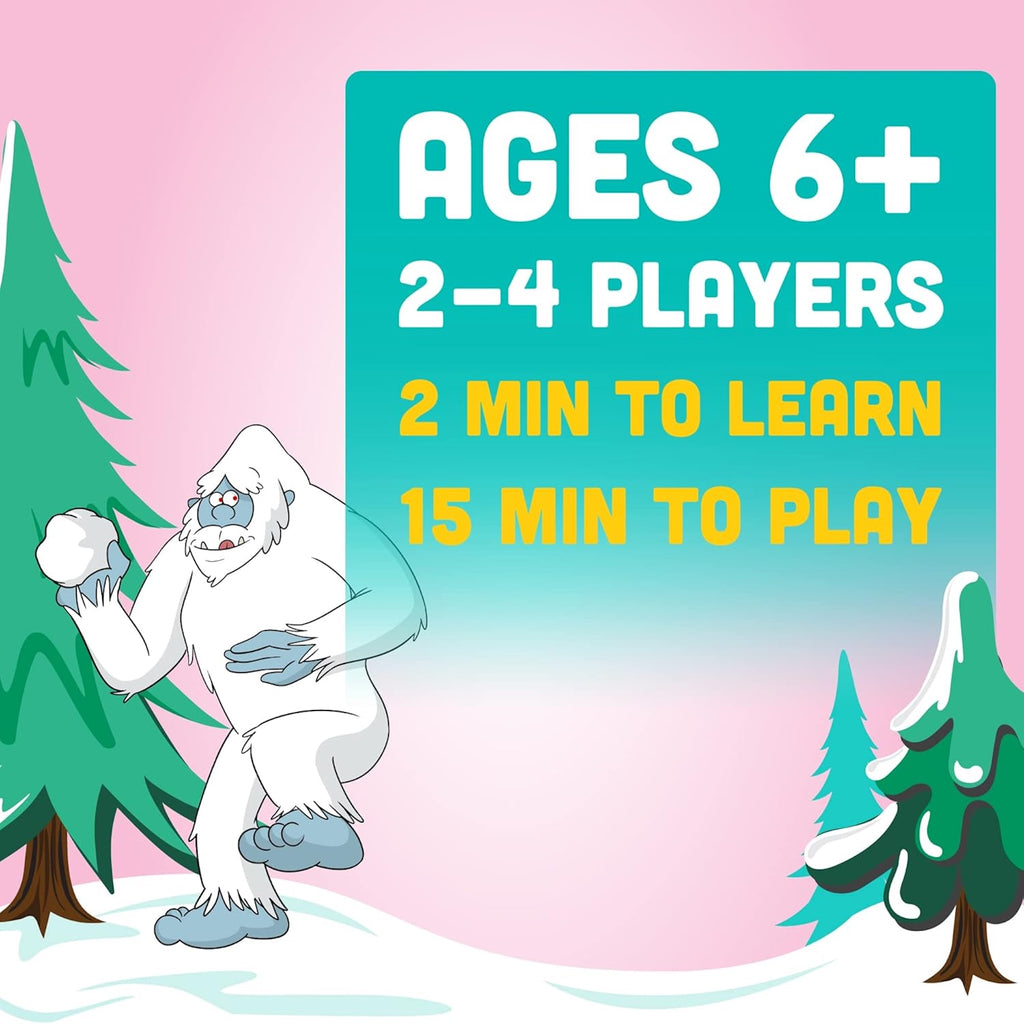 Cartoon yeti with game information on a pink background