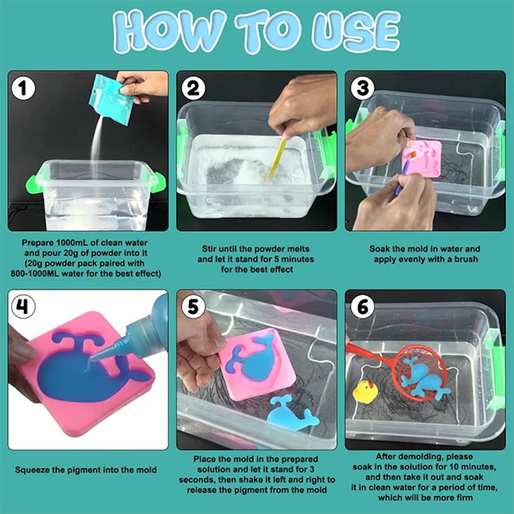 Step-by-step guide on how to use Magic Gel Water Creature Kit, including preparation and application.