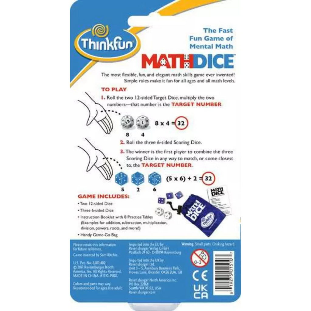Back of Math Dice Packaging