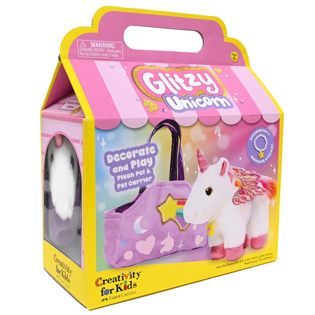Packaging of a Glizzy Unicorn toy set with pink and yellow design.