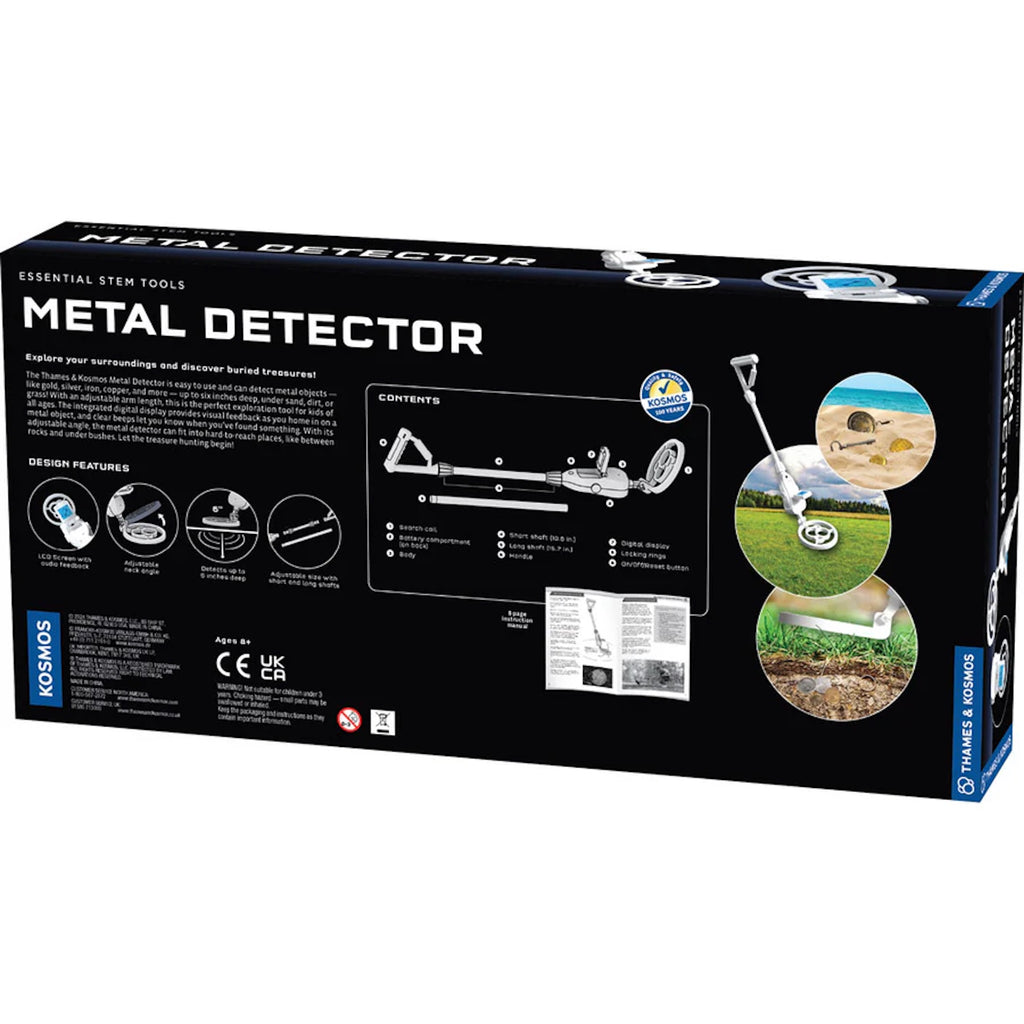 Metal detector toy set back of packaging on a white background