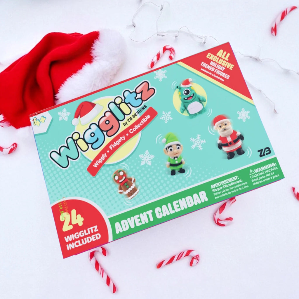Wiggiltz Advent Calendar packaging with Christmas-themed figurines on a white background.