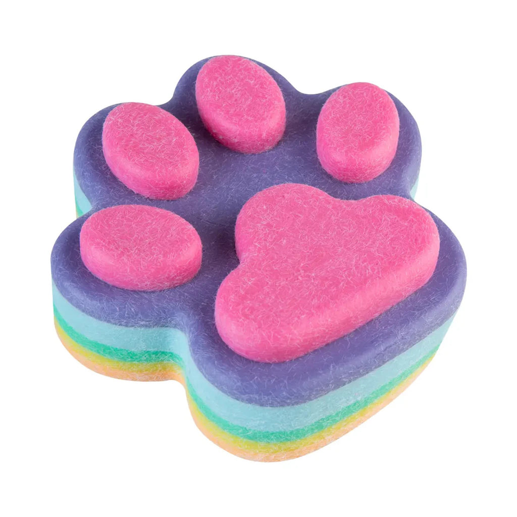 Colorful paw-shaped Taba squishy on a white background