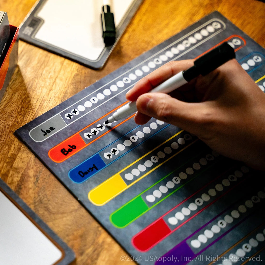 Hand keeping score on Blank Slate board