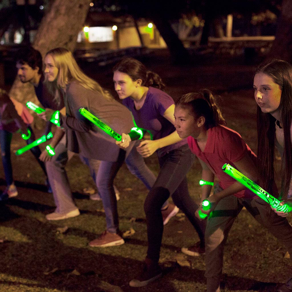 Children Playing Outside with Glow Battle Knights Foam Swords