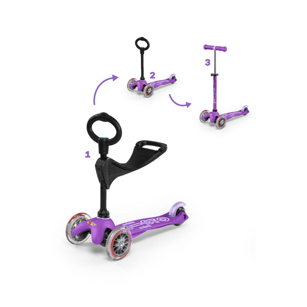 Purple Mini 3in1 Deluxe Scooter Handle Bar Options