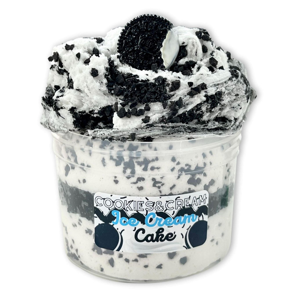 Cookies and Cream Ice Cream Cake Slime with Slime Coming Out Top of Container