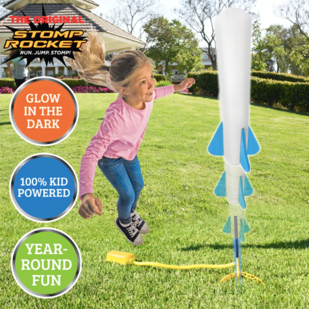 Girl Jumping on Stomp Rocket and Watching Rocket Fly Into the Air 