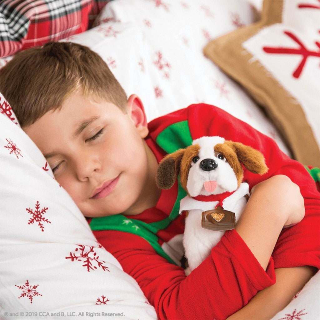 Child Snuggling with Elf Pets: Saint Bernard Stuffed Animal