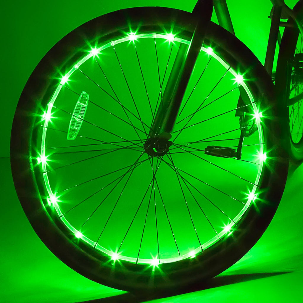 Green Wheel Brightz LED Lights on Front Bike Wheel