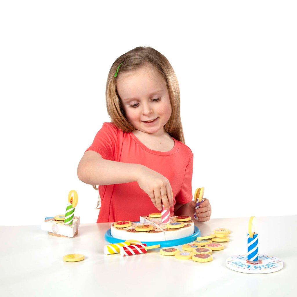 Child Putting Candles on Birthday Cake Wooden Set 