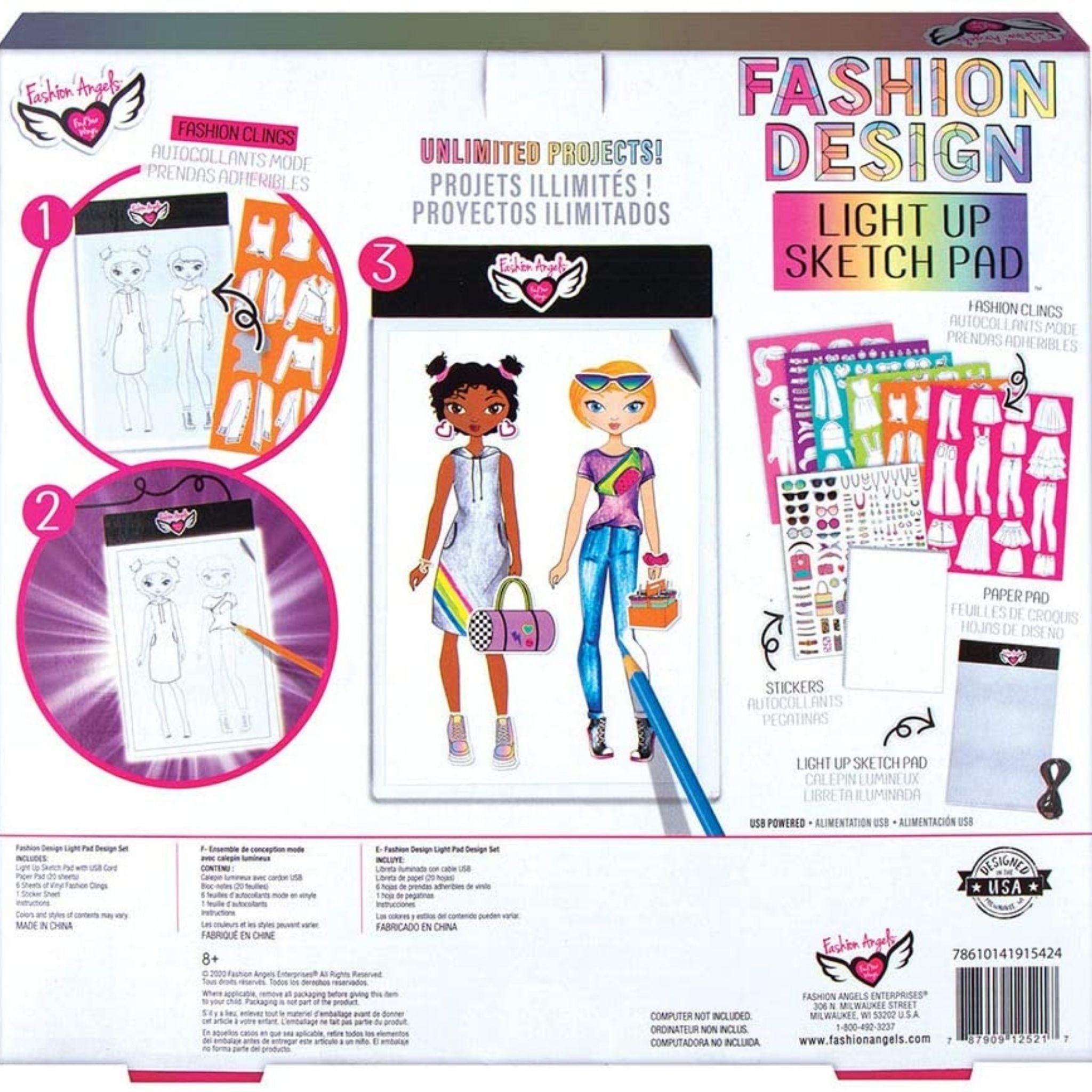 Fashion Angels Fashion Design Light Up Sketch Pad 12521, Light Up Tracing  Pad, Includes USB, Ultra Thin Tablet, Includes Stencils and Stickers
