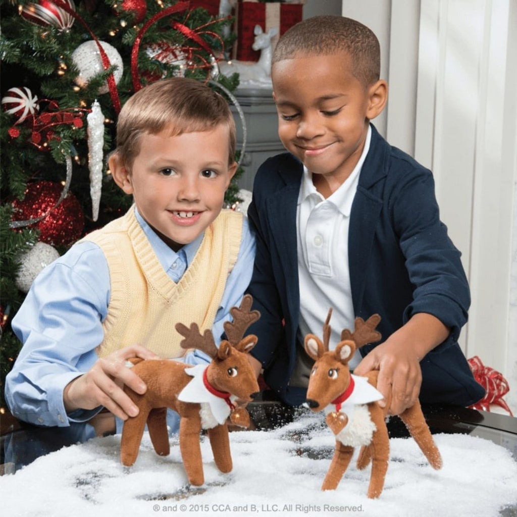 Children Playing with Elf Pets: Reindeer Stuffed Animals